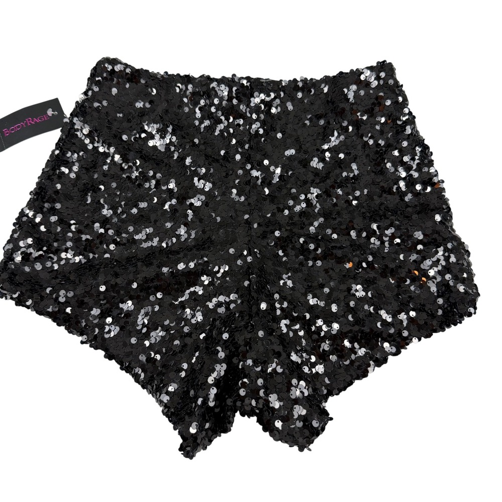 Body Rage Black Sequin High Waisted Hot Shorts Festival Clubwear Party Women's S